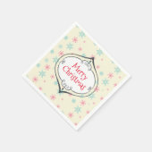 メリークリスマスデコレーションピンク&ブルースノーフレーク スタンダードカクテルナプキン (角)