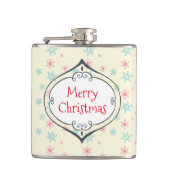 メリークリスマスデコレーションピンク&ブルースノーフレーク フラスク (正面)