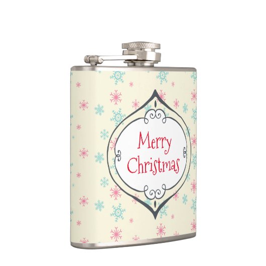 メリークリスマスデコレーションピンク&ブルースノーフレーク フラスク (右)