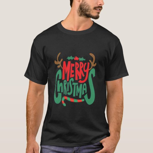 メリークリスマスデザインブラックTシャツ Tシャツ (正面)