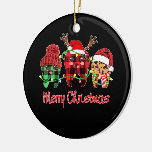 メリークリスマスデンタルアシスタントースヒョウ セラミックオーナメント (左)