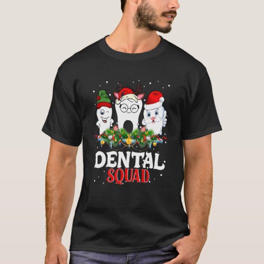 メリークリスマスデンタルスクワッドティースサンタおもしろい Tシャツ (正面)