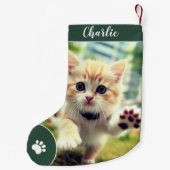 メリークリスマスデーかわいいカスタムペットの名前と写真 スモールクリスマスストッキング (裏面)
