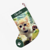 メリークリスマスデーかわいいカスタムペットの名前と写真 スモールクリスマスストッキング (裏面 (吊り時))