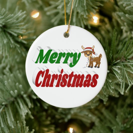 メリークリスマストインデナータイポグラフィ セラミックオーナメント (ツリー)