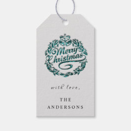 メリークリスマストゥネームリースティール（緑がかった色）ベルズグレー ギフトタグ