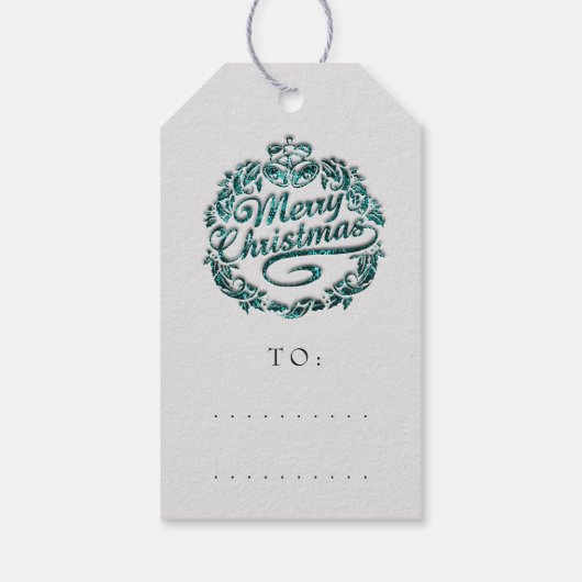 メリークリスマストゥネームリースティール（緑がかった色）ベルズグレー ギフトタグ (裏面)