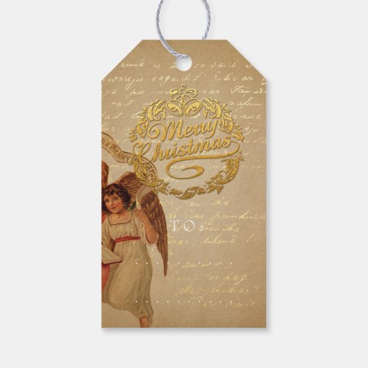 メリークリスマストゥネームリースヴィンテージ天使 ギフトタグ (裏面)