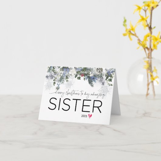 メリークリスマストゥマイシスターかわいい兄弟姉妹クリスマス車 カード (黄色い花)