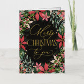 メリークリスマストゥユークラシックのポインセチア金ゴールド 箔シーズンカード (正面)