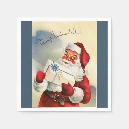 メリークリスマストゥーオールヴィンテージサンタペーパーナプキン スタンダードカクテルナプキン (正面)