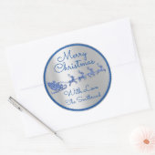 メリークリスマストゥーブルーネイビーグリッターサンタ ラウンドシール (封筒)