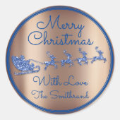 メリークリスマストゥーブルーネイビーグリッターバラ ラウンドシール (正面)