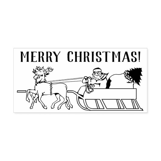 メリークリスマストナカイそりに乗るサンタクロース ラバースタンプ (インプリント)