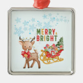 メリークリスマストナカイとサンタそり メタルオーナメント (正面)