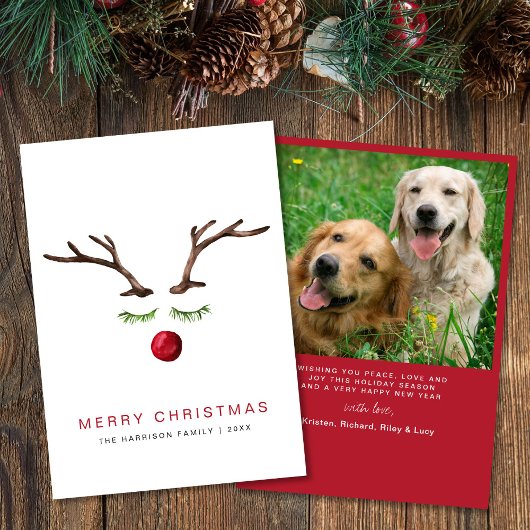 メリークリスマストナカイの水彩写真 シーズンカード