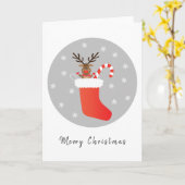 メリークリスマストナカイストッキングキャンディーケーン カード (黄色い花)