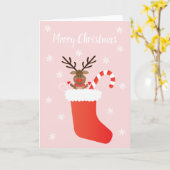 メリークリスマストナカイストッキングキャンディーケーン カード (黄色い花)