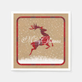 メリークリスマストナカイタータンチェックレッド/クラフトID590 スタンダードカクテルナプキン (正面)