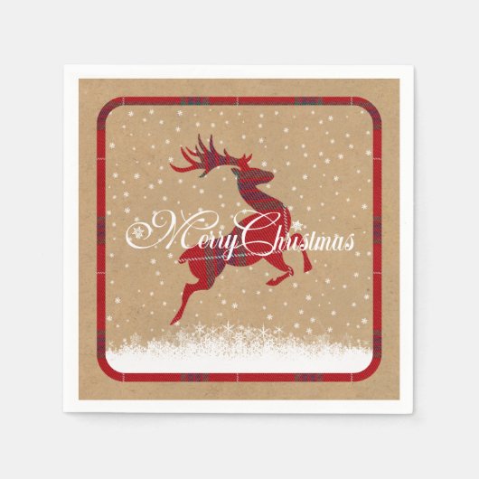 メリークリスマストナカイタータンチェックレッド/クラフトID590 スタンダードカクテルナプキン (正面)