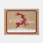 メリークリスマストナカイタータンチェックレッド/クラフトID590 ドアマット (正面)