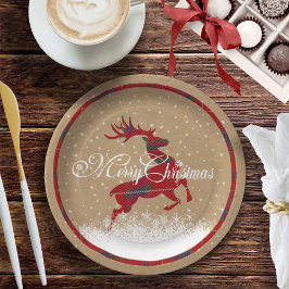 メリークリスマストナカイタータンチェックレッド/クラフトID590 ペーパープレート