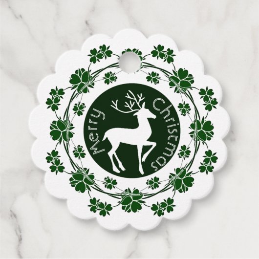 メリークリスマストナカイフローラグリーンリースかわいい フェイバータグ (正面)