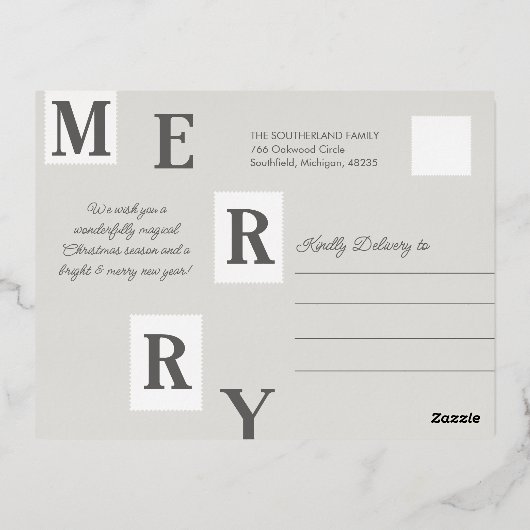 メリークリスマストナカイ森林切手 箔シーズンポストカード (裏面)