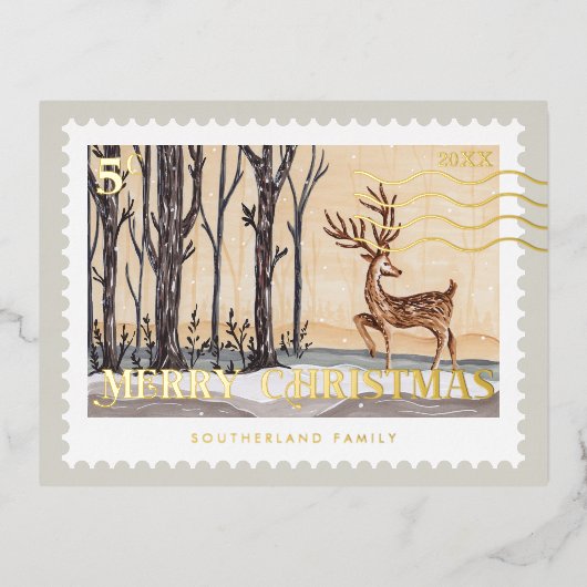 メリークリスマストナカイ森林切手 箔シーズンポストカード (正面)