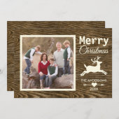 メリークリスマストナカイ素朴ウッド家族の写真 シーズンカード (正面/裏面)
