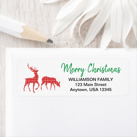 メリークリスマストナカイ赤い格子模様 ラベル (インサイチュ)