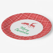 メリークリスマストナカイ赤い白いトウィルの格子模様 ペーパープレート (アングル)