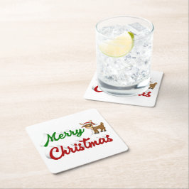 メリークリスマストナカイ赤い緑のスクリプト スクエアペーパーコースター