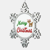メリークリスマストナカイ赤い緑のスクリプト スノーフレークピューターオーナメント (右)