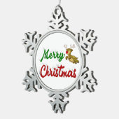 メリークリスマストナカイ赤い緑のスクリプト スノーフレークピューターオーナメント (右)