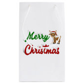メリークリスマストナカイ赤い緑のスクリプト スモールペーパーバッグ (裏面)