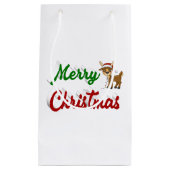 メリークリスマストナカイ赤い緑のスクリプト スモールペーパーバッグ (正面)
