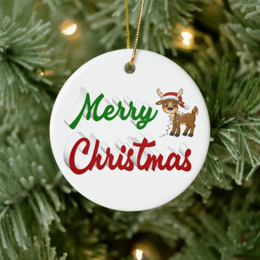 メリークリスマストナカイ赤い緑のスクリプト セラミックオーナメント (ツリー)