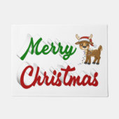 メリークリスマストナカイ赤い緑のスクリプト ドアマット (正面)