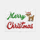 メリークリスマストナカイ赤い緑のスクリプト フリースブランケット (正面(横))