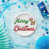 メリークリスマストナカイ赤い緑のスクリプト ペーパープレート (パーティー)