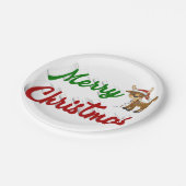 メリークリスマストナカイ赤い緑のスクリプト ペーパープレート (アングル)