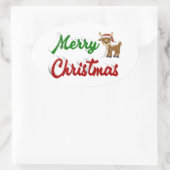 メリークリスマストナカイ赤い緑のスクリプト 楕円形シール (バッグ)