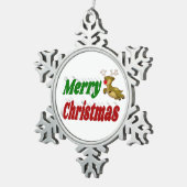 メリークリスマストナカイ赤グリーンタイポグラフィ スノーフレークピューターオーナメント (右)