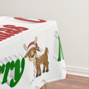 メリークリスマストナカイ赤グリーンタイポグラフィ テーブルクロス