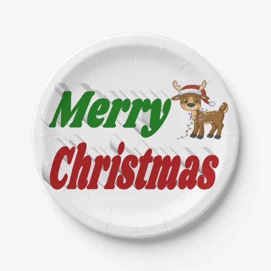 メリークリスマストナカイ赤グリーンタイポグラフィ ペーパープレート (正面)