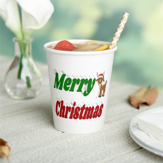 メリークリスマストナカイ赤グリーンタイポグラフィ 紙コップ (インサイチュ)