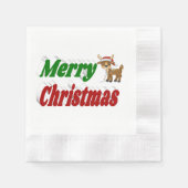 メリークリスマストナカイ赤グリーンタイポグラフィ 縁ありカクテルナプキン (正面)
