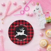 メリークリスマストナカイ赤ブラックバッファローチェック ペーパープレート (パーティー)