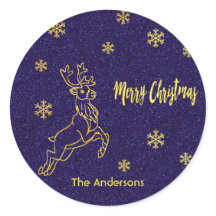 メリークリスマストナカイ雪ブルーグリッター金ゴールド